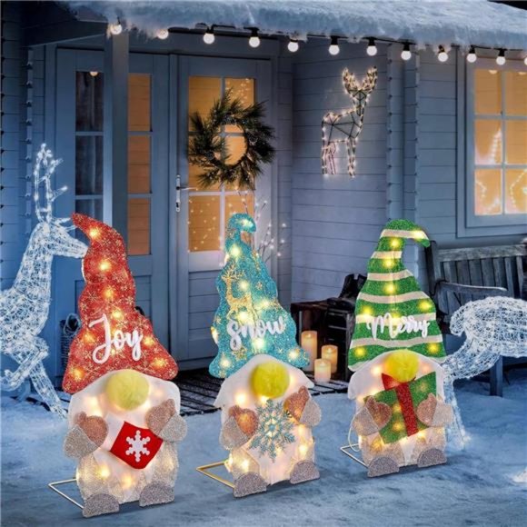 23.6 Inch Pre Lit Collapsible 2D Gnomes with Incandescent Lights (Gnome,3 Pack) - Picture 6 of 6